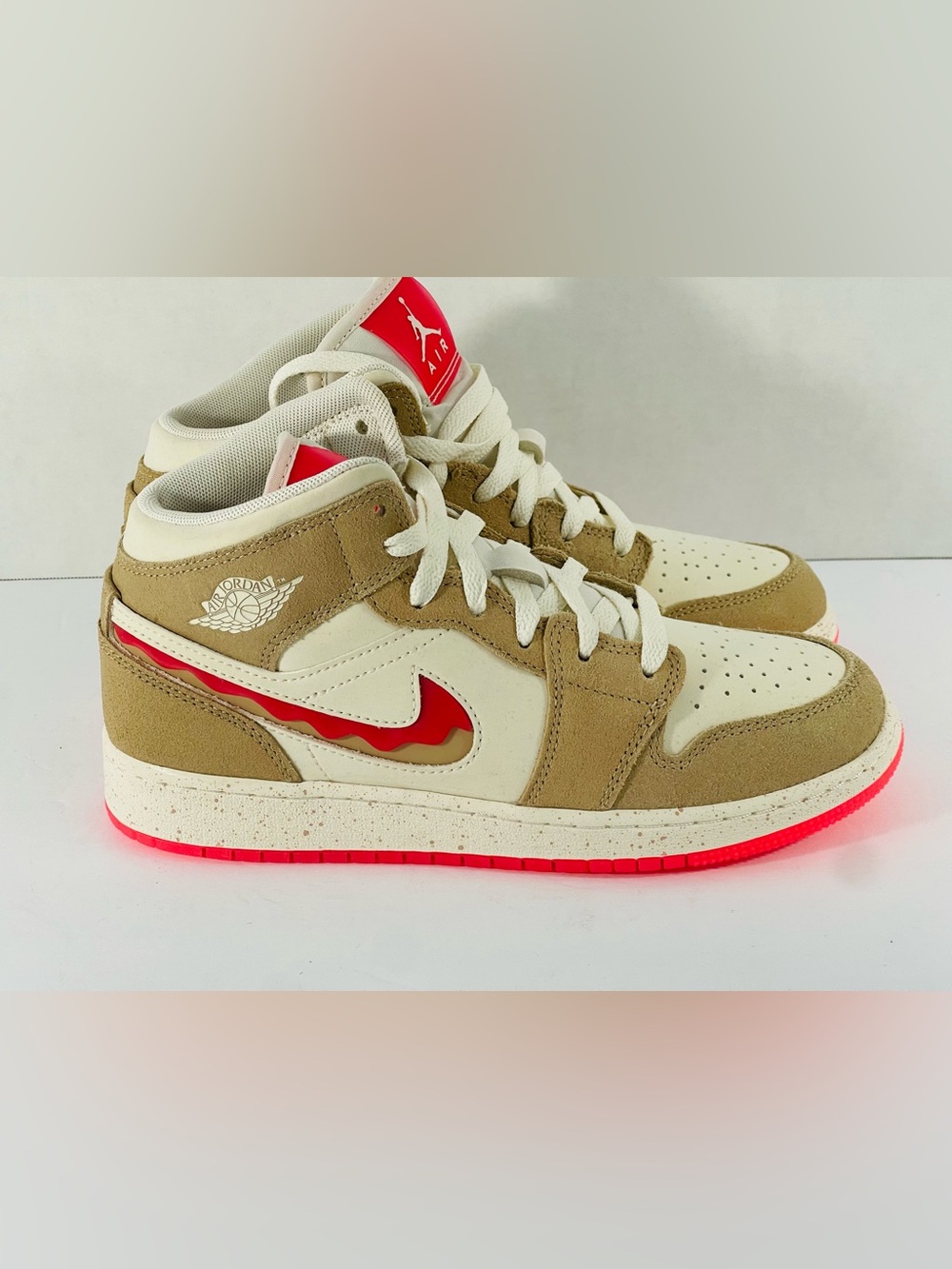 Nike Mid-Top Sneakers in Cream, Tan & Red - Picture 9 of 12